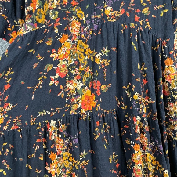 Natural Life Rebecca Midi Dress in Navy Red Bouquets High-Low Hem Pockets Large - Picture 5 of 12